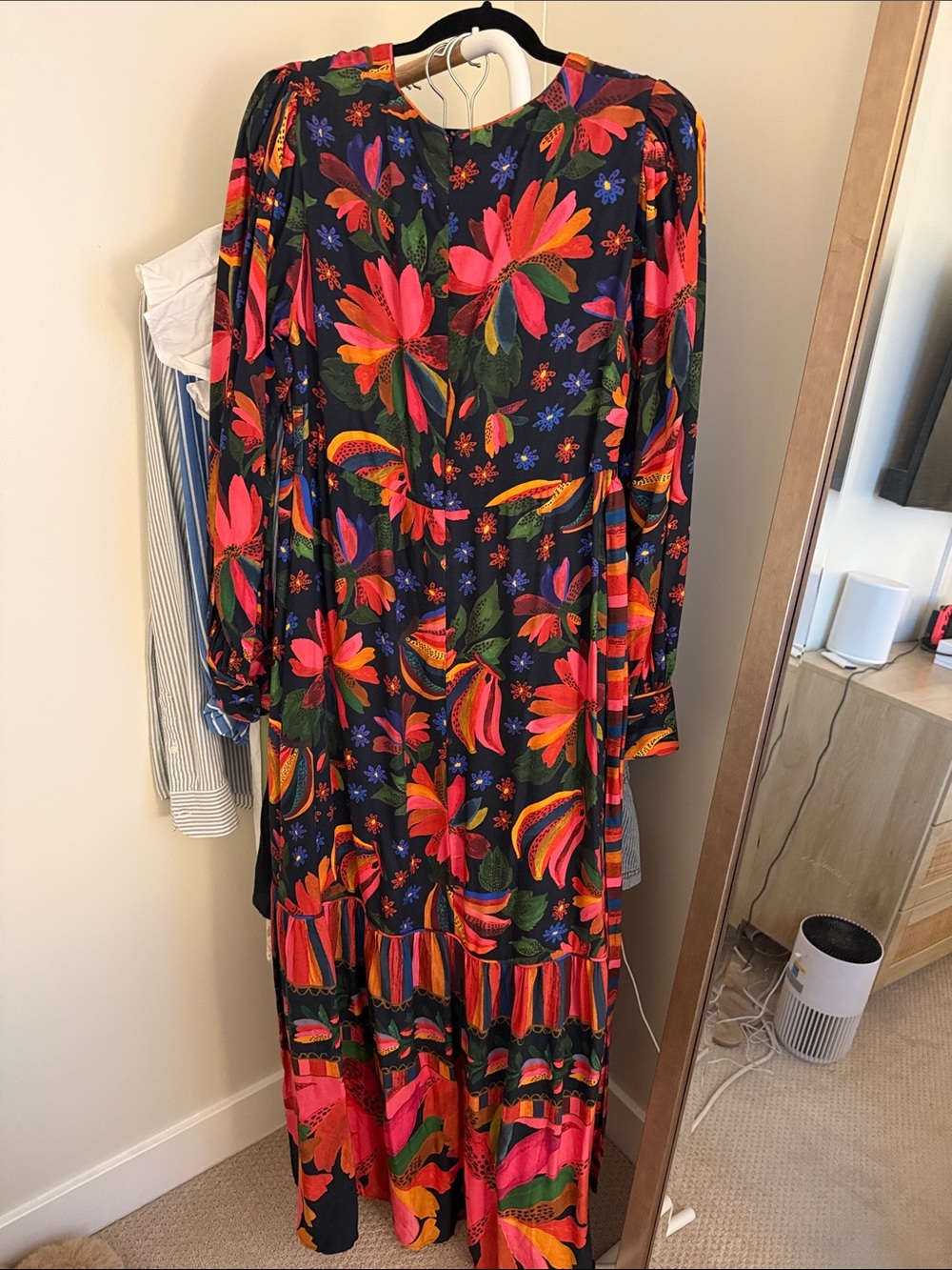 Farm Rio V-Neck Floral Maxi Dress in Black with Pink & Red Accents - Picture 3 of 3